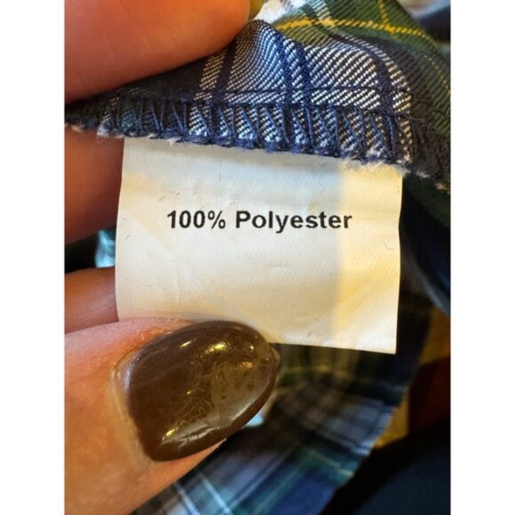 CK Bradley Shirt Women Large Navy Blue Plaid Collared Ruffle Cuff Popover Preppy - Picture 11 of 12